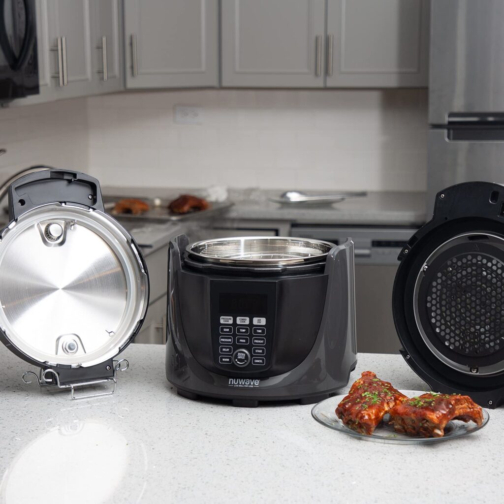 Nuwave Duet Pressure Cooker, Air Fryer & Grill Combo Cooker With Removable Pressure and Air Fry Lids,