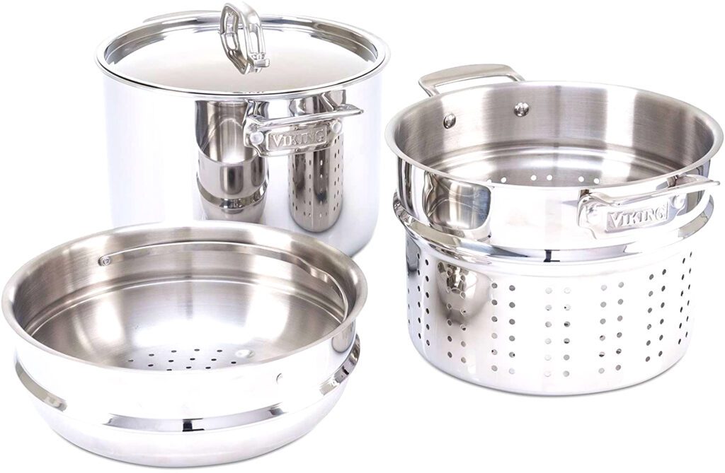 Viking 8-Quart 3-Ply Stainless Steel Pasta Pot with Steamer