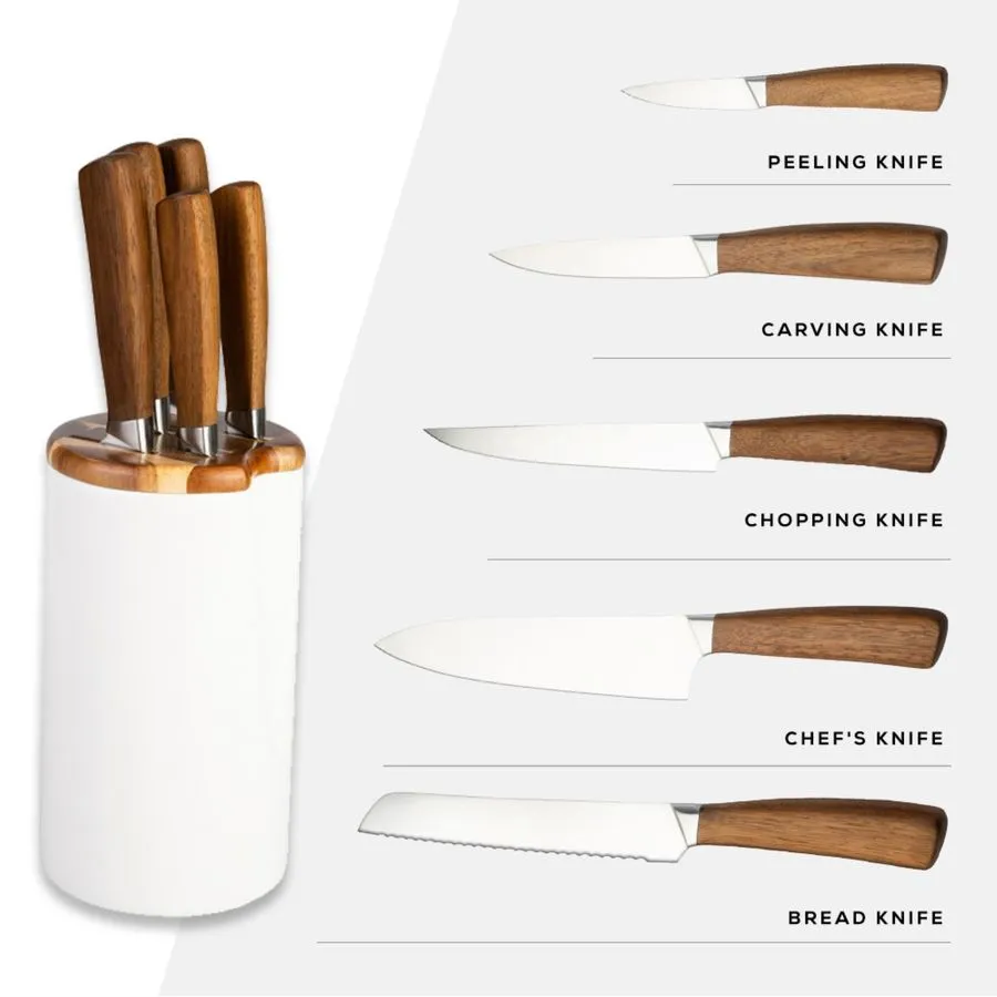 Swan Knife Set with Block, 5 Piece, White