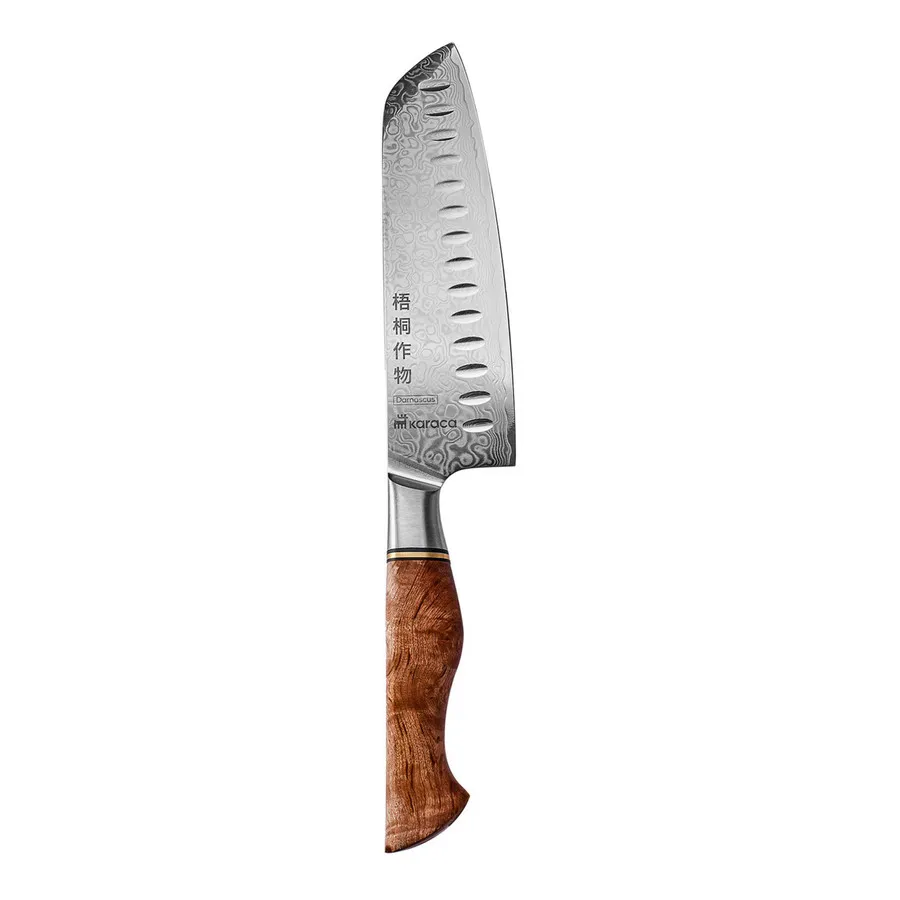 Vırtuoso Rudis Force Damascus Santoku Knife, 18cm, Brown Silver