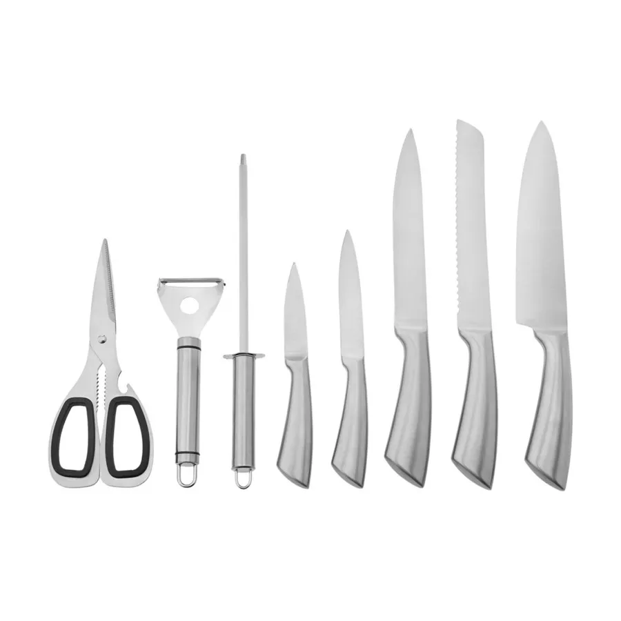 Meister Palm Stainless Steel Knife Set with Stand, 8 Piece, Silver