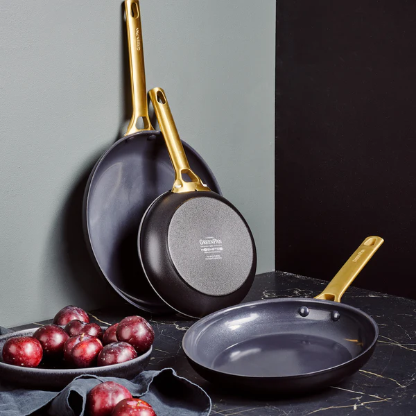 4.7 out of 5 stars. Read reviews. average rating value is 4.7 of 5. Read 443 Reviews Same page link. (443) RESERVE CERAMIC NONSTICK 8", 9.5" AND 11" FRYPAN SET | BLACK WITH GOLD TONE HANDLES