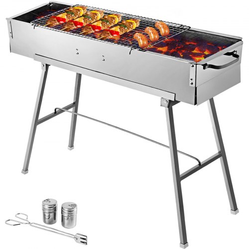 Folded Portable Charcoal BBQ Grill 32" X 8" Stainless Steel