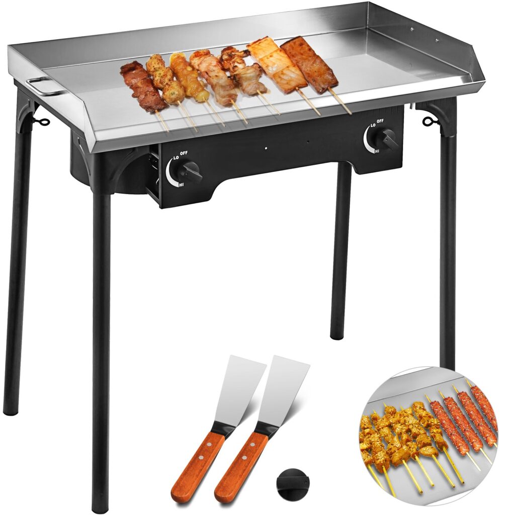 Flat Top Griddle Grill & Propane Fueled 2 Burners Stove Stainless Steel